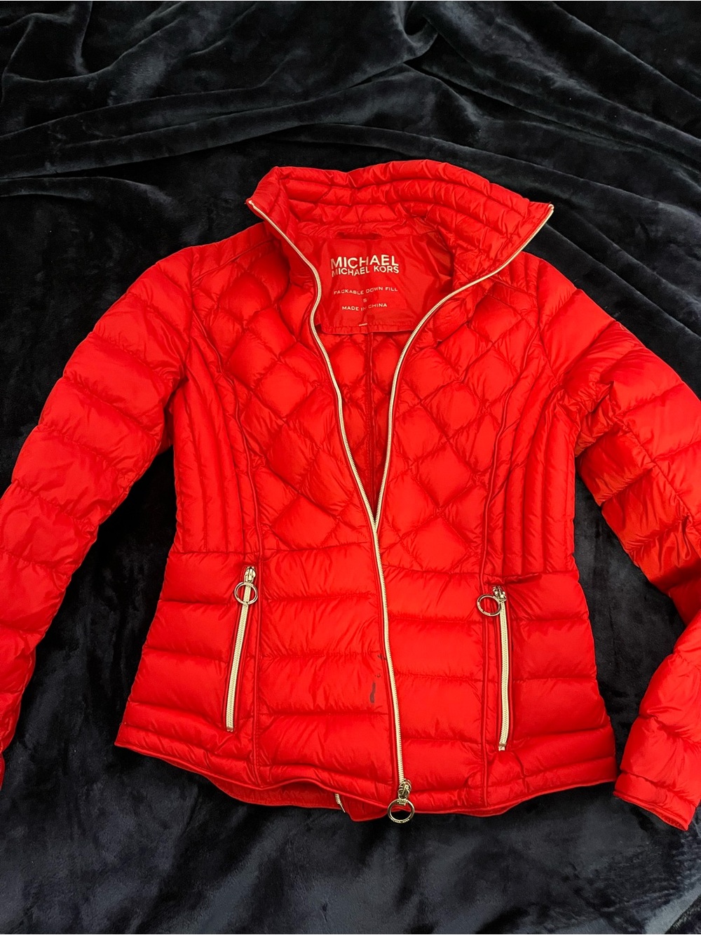Michael Kors Bright Red Quilted Packable Puffer Jacket